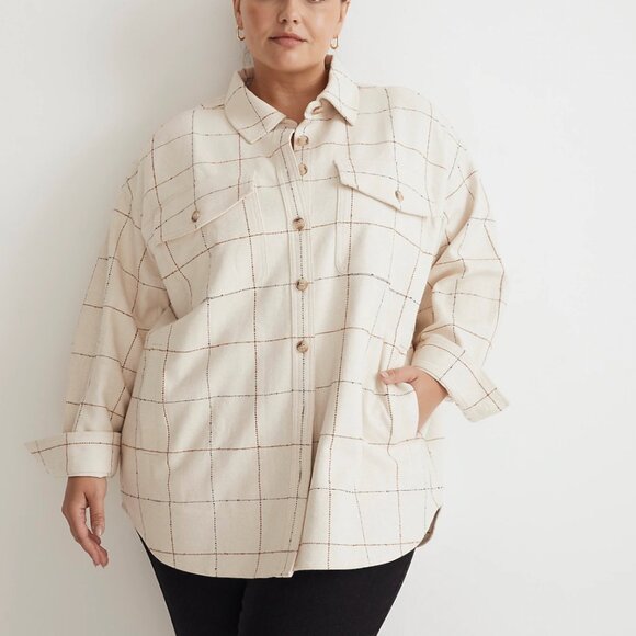 NWT Bouclé Oversized Shirt-Jacket in Windowpane - Picture 2 of 6